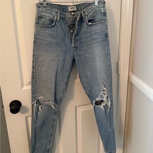 Agolde High Rise Distressed Light Blue Jeans